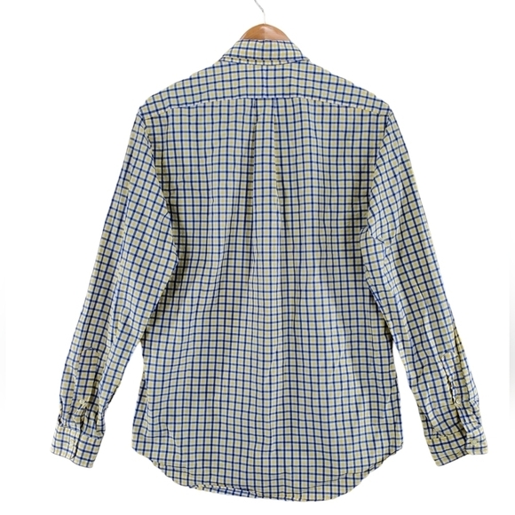 Ralph Lauren Dress Shirt Men M Check Plaid Windowpane Graph Blue Yellow Wht Logo - Picture 11 of 12